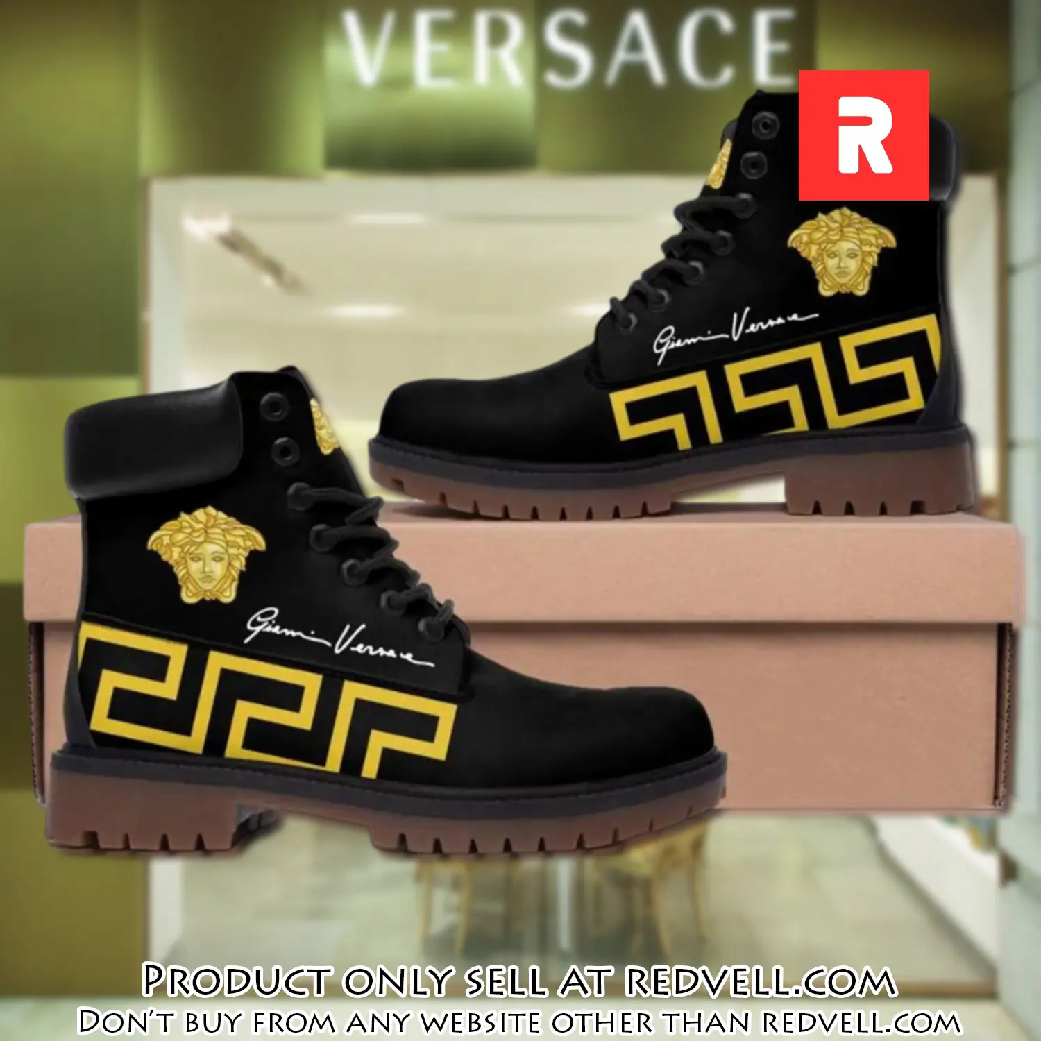Gianni versace medusa gold pattern black luxury brand boots premium gifts for men women rv3951120